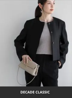 【DECADE CLASSIC】ウール ショート丈ノーカラージャケット