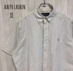 ラルフローレン☆ポニー刺繍ロゴ　半袖シャツ　BDシャツ　90s　古着　XL