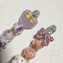 レジン ヘアゴム 花モチーフと猫ちゃん ミルキーパープル◡̈