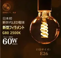 億米 LEDフィラメント電球 G80 E26 6W（60W相当） 4個セット