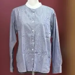 無印良品 バンドカラーブラウス XL ストライプ