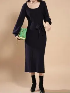 SAISON DE PAPILLON セゾンドバピヨン　パフスリーブニットワンピ