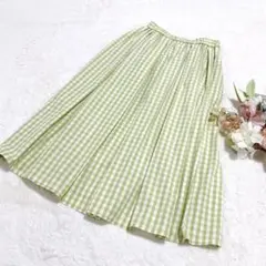 【ジーユー】GU タックフレアミディスカート チェック柄 グリーン M ○