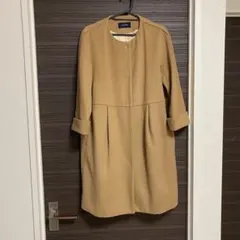 MACPHEE ノーカラーコート　キャメル　ウール混