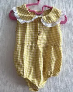 SHEIN ベビー イエローチェックロンパース 9-12m