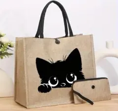 ☆黒猫ちゃん 布製トートバッグ 猫柄エコバッグ☆
