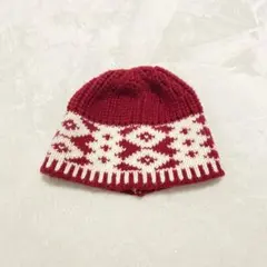 ◆！様 3/13取置商品◆ ノルディック柄 ニット帽 赤×白 冬 帽子 ほぼ新品