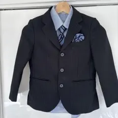 小学校入学式　フォーマルスーツ 黒と青のストライプ 120