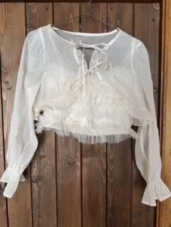 RETRO GIRLホワイトシフォンフリルカーディガン