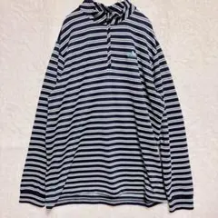 アディダス　ネイビー ストライプ 長袖ポロシャツ　スポーツ　ランニング