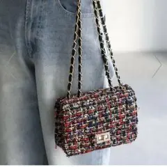 新品未使用　マルチカラー ツイード ショルダーバッグ