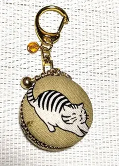 トラ猫★茶トラ　イエロー　マカロンポーチ　マカロンケースキーホルダーハンドメイド