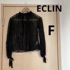 【訳あり】ECLIN 黒 レースシャツ 長袖 F