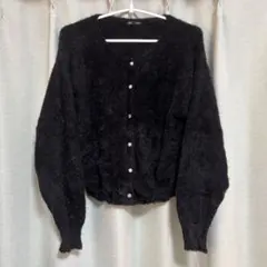 GU シャイニークルーネックカーディガン ブラック XL