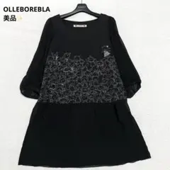 美品✨アルベロベロ ぶたさんいっぱい ビジュー刺繍 シフォン切替ワンピース 黒のサムネイル
