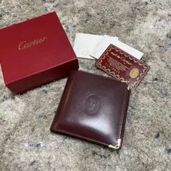 カルティエ　Cartier 折財布　箱付き　カード付き　レザー　ボルドー