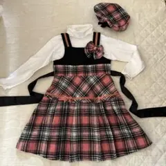 未使用 サーモンピンクとブラックのチェックが素敵なJSK 130 海外製品