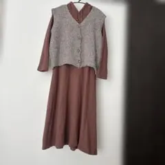 ブラウン レイヤード ワンピース