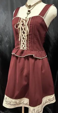 axes femme POETIQUE フロント編み上げ ワンピース ボルドー