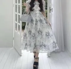 evelyn 花柄プリーツOP アイスグレイ 量産型 スナ系