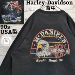 90s　USA製　ハーレーダビッドソン　イーグル　サンタ　ロンT　両面　2XL