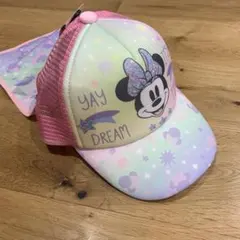 ディズニーミニーマウス日除け付き帽子ピンク新品未使用タグ付き50センチcm