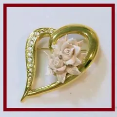 Fc04230925 ヴィンテージ 海外製 ブローチ ハート バラ ゴールド