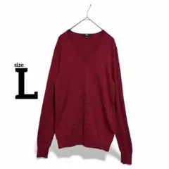 【ユニクロ】メリノウール Vネックニット レディース L 長袖 濃赤 洗える