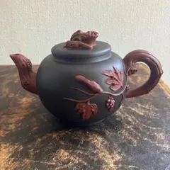 未使用 中国 宜興 紫砂 茶器 セット 中国茶 工芸品 葡萄 鳥 茶壺 宜兴