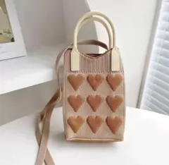 ショルダーバッグ スマホショルダー ベージュ レディース ハート ポーチ マチ付