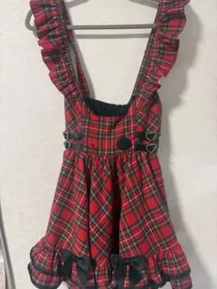 チェックジャンパースカート ロリータ ジャンスカフリルレース
