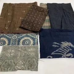 古布　ハギレ　木綿　茶絣縞型染め絵絣…