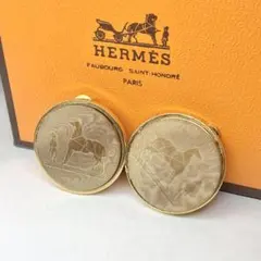HERMES エルメス コロゾ　ホース カフス ゴールド メタル シェル 極美品○HERMES エルメス コロゾ 馬車ロゴ ホースモチーフ