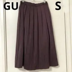 GU プリーツロングスカート ボルドー ワインレッド S ミディ丈　ミモレ丈