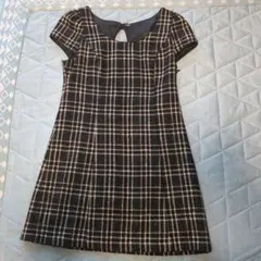 レストローズ　ひざ丈ワンピース 黒と白のチェック柄