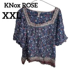 KNox ROSE 花柄 半袖チュニック 【XXL】 ブルー 青