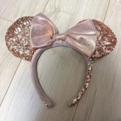 ディズニー　カチューシャ ミニー　スパンコール　ローズゴールド　冬　クリスマス