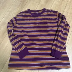 ファミマ　紫とオレンジのストライプ長袖カットソー