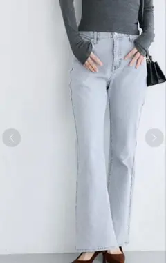 ジーンズ デニム デニムパンツ テレコ風デニムフレアパンツ ライトブルー