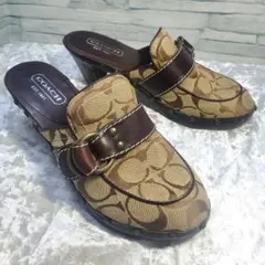 COACH コーチ 23.5cm サボ クロッグ 茶 シグネチャー総柄 スタッズ