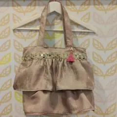 フリル付きピンクトートバッグ　ハンドメイド