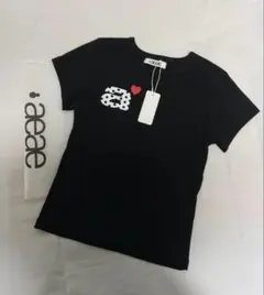 aeae Tシャツ ブラック 半袖 韓国 ロゴ ハート サイズ S