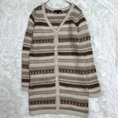 リエンダ ロングカーディガン ボーダー ベージュ F ナチュラル　体型カバー