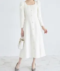tocco closet パール飾り釦付きパワーショルダーラメツイードワンピース