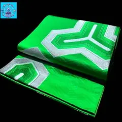 【美品】六通柄袋帯　幾何学模様　銀糸　振袖　色留袖　訪問着パーティー　フォーマル