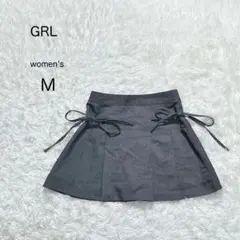 【GRL】インパン裏地付きリボンプリーツミニスカート【M】フレア 韓国風