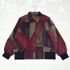 【訳あり】ヴィンテージ　ブラウス柄ブルゾン　袖裾リブ仕立て　裏地あり　11号