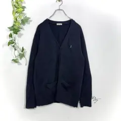 エル エコール カーディガン 紺 Lサイズ ロゴ刺繍 Vネック シンプル 通学