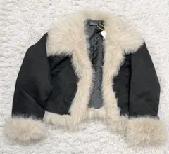 ムートンコート 黒 ショート丈 ファー付き