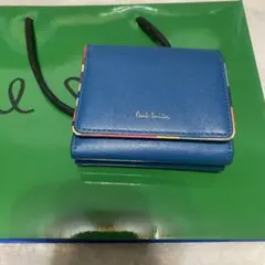 極美品】Paul Smith 二つ折り財布 ブルー シグネチャーストライプ 